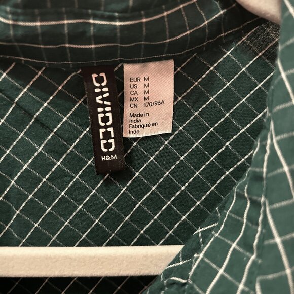 H&M Green Checkered Button Down Shirt M - Picture 2 of 3